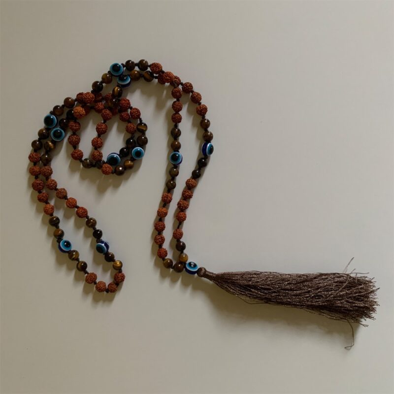 Turkish Eye Rudraksha Mala - Tiger's Eye